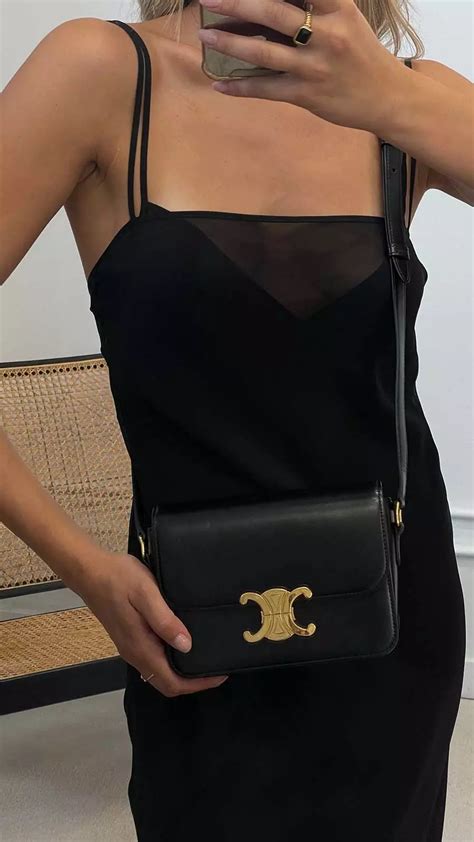 celine black triomphe|celine triomphe shoulder bag review.